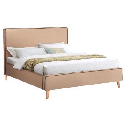 BED INDRA FB9662.02 BEIGE FABRIC BROWN RAIL FOR MATTRESS 160X200cm.