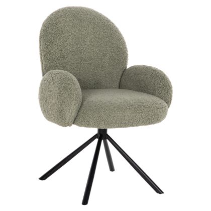 ARMCHAIR SWIVEL WINON HM9778.08 OLIVE GREEN BOUCLE FABRIC-BLACK METAL BASE 65x67x92Hcm.