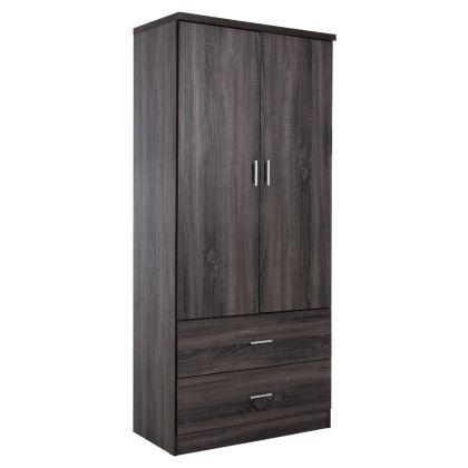 WARDROBE 2-LEAF WITH 2 DRAWERS REINA HM338.07 MELAMINE IN ANTHRACITE 80Χ41,5Χ181Hcm.