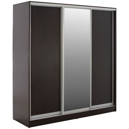 WARDROBE ADLER SLIDING MELAMINE WENGE WITH MIRROR 3-LEAF 240x60x240H HM2462.02