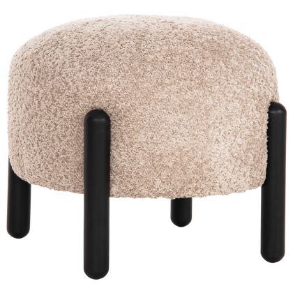 STOOL ROUND EWAN HM9596.08 BEIGE BOUCLE FABRIC-BLACK METAL LEGS Φ45x36Hcm.