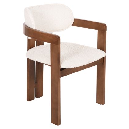 DINING ARMCHAIR LICI HM18014.01 BEECH WOOD IN WALNUT-BOUCLE FABRIC IN WHITE 58,5x52x81Hcm.