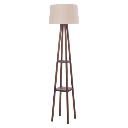 FLOOR STANDING LAMP WOODEN WALNUT LEGS BEIGE CAP 26x26x156Hcm.HM7695.01