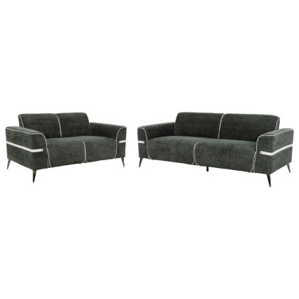 SOFA SET 2PCS FERIN HM6070.03 GREEN FABRIC WITH METAL LEGS