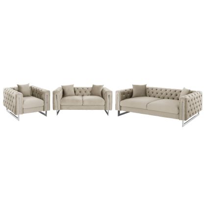 LIVING ROOM COMBO t.CHESTERFIELD MOBAR HM11935.02 CREAM VELVET-METAL LEGS