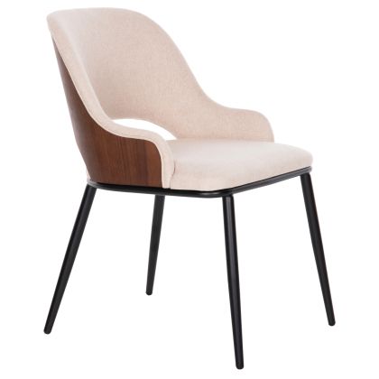 DINING CHAIR DELF HM9617.04 BEIGE FABRIC-BLACK METAL LEGS-WOODEN BACK IN WALNUT 48x55x76Hcm.