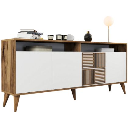 BUFFET MELAMINE IN WALNUT WITH WHITE DOORS 180x35x78.6Hcm.HM9431.02