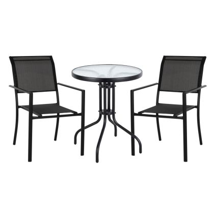 OUTDOOR DINING SET HM11839 3PCS ROUND METAL TABLE Φ60 & ALUMINUM ARMCHAIRS TEXTLINE BLACK