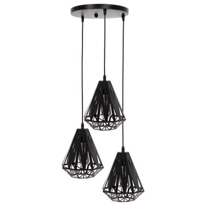 CEILING PENDANT LAMP HM4083 3 "LANTERNS" BLACK METAL Φ23x127Hcm.