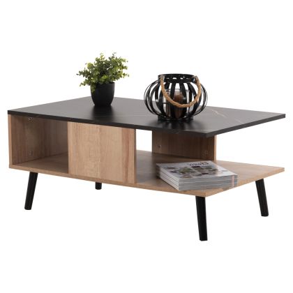 COFFEE TABLE WITH SHELF GUNNEZ HM9036.22 OAK-BLACK MARBLE 90x54x38,5H cm.