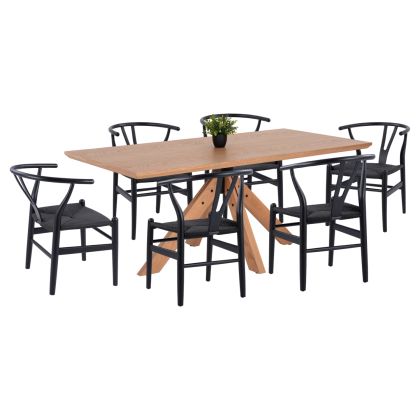 INDOOR DINING SET 7PCS PAOLO HM21053 TABLE & 6 CHAIRS IN BLACK