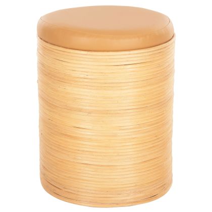 ROUND STOOL MITCH HM9886 NATURAL RATTAN-BEIGE PU SEAT Φ37x47Hcm.