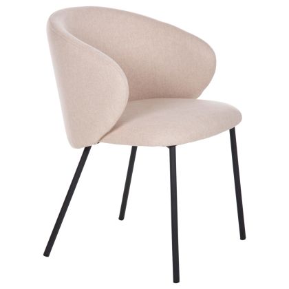 DINING CHAIR ISIAH HM9615.03 BEIGE FABRIC-BLACK METAL LEGS 56x56x76Hcm.