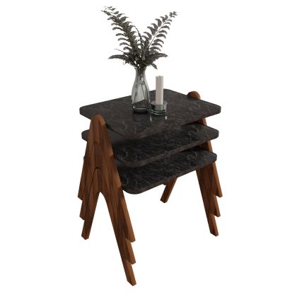 SIDE TABLES 3PCS SET REACHER HM18176.02 MELAMINE IN WALNUT-BLACK MARBLE TOP 40x30x40Hcm.