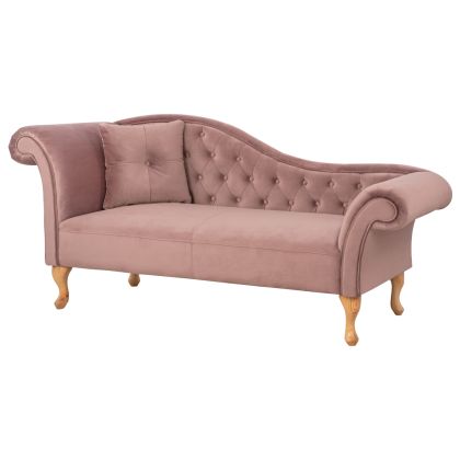 RECLINER COUCH CHESTERFIELD-STYLE NIOVI HM3007.05 DUSTY PINK VELVET-NATURAL WOODEN LEGS 187x61x82Hcm