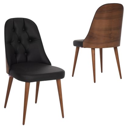 DINING CHAIR PROFESSIONAL ESTRELLA HM9270.41 BLACK PU & WOODEN BACK IN WALNUT COLOR 47x60x92Hcm.