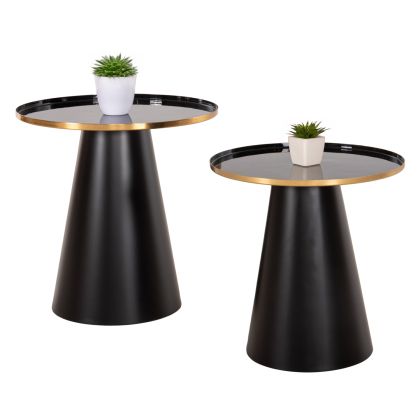 COFFEE TABLES 2PCS BENG HM9920 ENAMELED METAL TOP-MAT BASE-BLACK Φ50 & Φ40 cm.