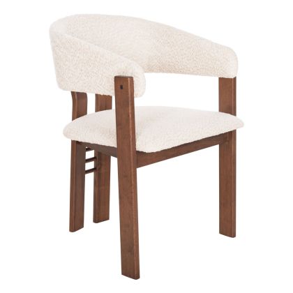 DINING CHAIR ZARRA HM9970.03 RUBBERWOOD IN WALNUT-ECRU BOUCLE FABRIC 55,5x59x81,5Hcm.