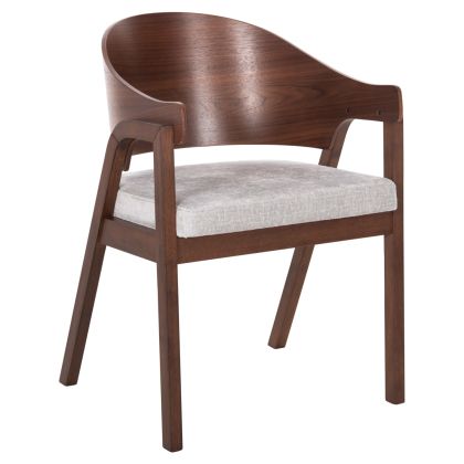 DINING CHAIR NERO HM9972 RUBBERWOOD IN WALNUT COLOR-GREY FABRIC SEAT 56x56x78Hcm.