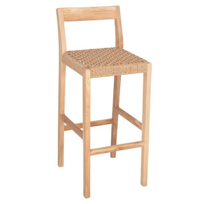 BAR STOOL WITH BACKREST PLERED HM6129 TEAK WOOD & VIRO ROPE 40x45x100Hcm.