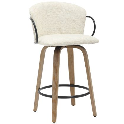 BAR STOOL MED.HEIGHT NEBOR HM9986.01 PLYWOOD LEGS-BLACK METAL-ECRU FABRIC 53,5x51x90Hcm.