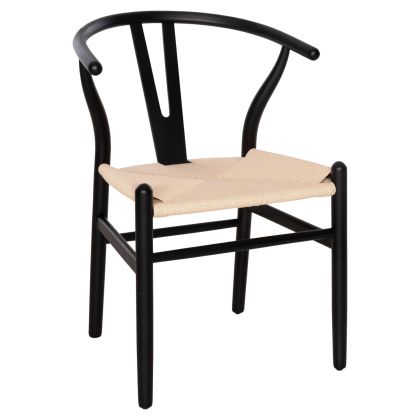 DINING CHAIR BRAVE HM8695.03 BEECH WOOD IN BLACK-BEIGE ROPE 54.5x53x75Hcm.