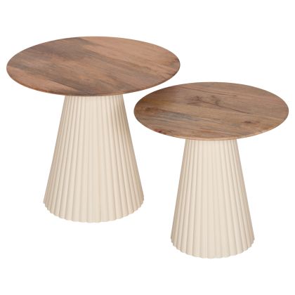 COFFEE TABLES 2PCS FOLDY HM9925 METAL BASE IN IVORY-ROUND TOP MANGO WOOD IN NATURAL Φ40 & Φ48