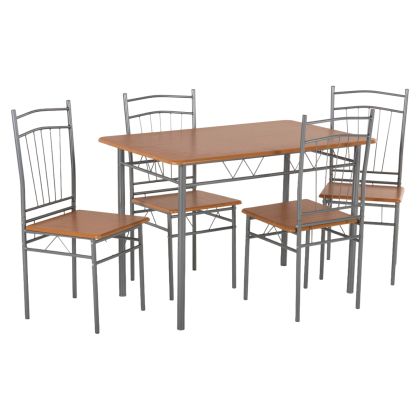 DINING SET 5PCS PEARY HM9416.12 SILVER METAL-MDF IN SONAMA COLOR 110x60x74Hcm.