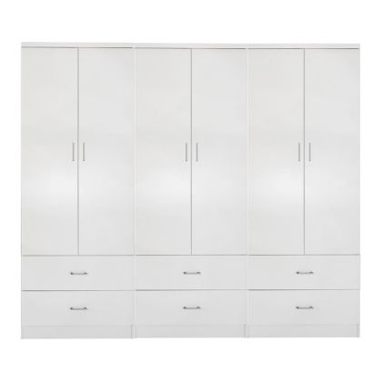 WARDROBE REINA 6-LEAF WITH 6 DRAWERS HM21060.05 MELAMINE IN WHITE COLOR 240x42x181Hcm.