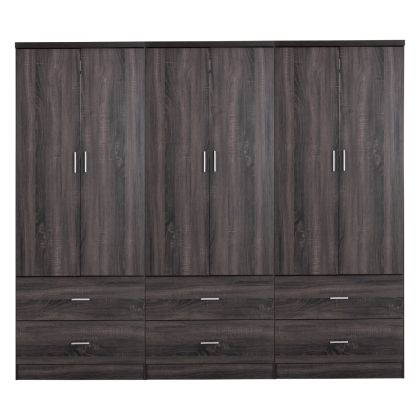 WARDROBE REINA 6-LEAF WITH 6 DRAWERS HM21060.07 MELAMINE IN ANTHRACITE COLOR 240x42x181Hcm.