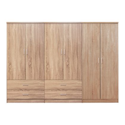 WARDROBE REINA HM21062.02 6-LEAF WITH 4 DRAWERS-MELAMINE IN SONAMA COLOR 240x43x181Hcm.