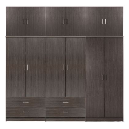 WARDROBE REINA HM21063.01 6-LEAF-4 DRAWERS-UPPER CABINET-MELAMINE IN ZEBRANO 240x43x241Hcm.