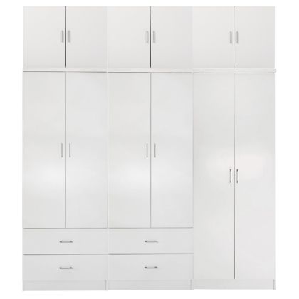 WARDROBE REINA HM21065.02 6-LEAF-4 DRAWERS-UPPER CABINET-MELAMINE IN WHITE 240x43x241Hcm.