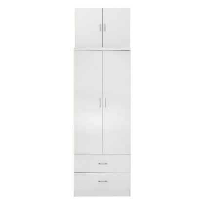 WARDROBE REINA HM21061.05 2-LEAF WITH UPPER CABINET & 2 DRAWERS-MELAMINE IN WHITE 80x42x241Hcm.