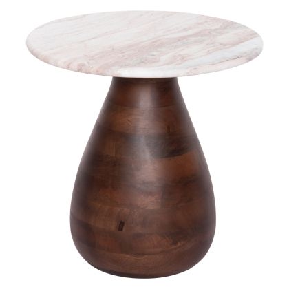 COFFEE TABLE ROUND MALED HM18003 WHITE MARBLE-MANGO WOOD Φ40x40.5Hcm.