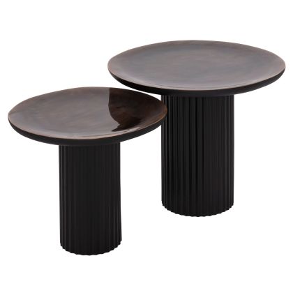 COFFEE TABLES 2PCS ELAF HM9999 MANGO WOOD ENAMELED TOP-IRON BASES