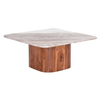 COFFEE TABLE SQUARE VOLTI HM18001 GREY MARBLE-ACACIA WOOD 80.5x80.5x37Hcm.