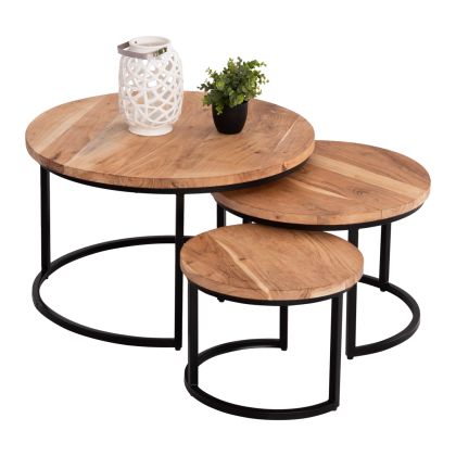 NESTING TABLES 3pcs OBI HM9255.21 ACACIA WOOD- METAL BLACK LEGS Φ77.5x47.5Hcm.