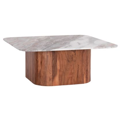 COFFEE TABLE SQUARE VOLTI HM18000 GREY MARBLE-ACACIA WOOD 100.5x100.5x40Hcm.