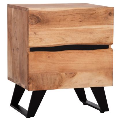 NIGHTSTAND WITH 2 DRAWERS ALICIA HM8360.21 SOLID ACACIA WOOD-METAL 45x35x56Hcm.