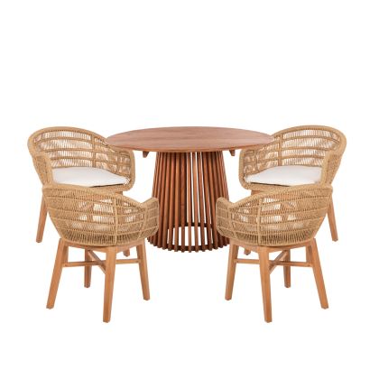 DINING SET 5PCS LAMORA HM21074.02 ROUND TABLE Φ120cm. & 4 DINING CHAIRS