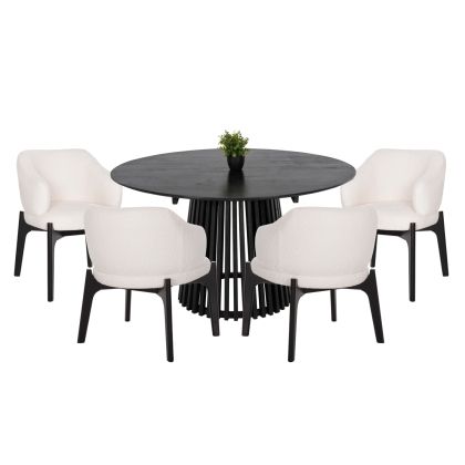 DINING SET 5PCS ABAI HM21077.01 ROUND TABLE Φ150cm. & 4 DINING CHAIRS-BLACK