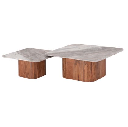 SET 2PCS COFFEE TABLES SQUARE VOLTI HM21079 GREY MARBLE-ACACIA WOOD