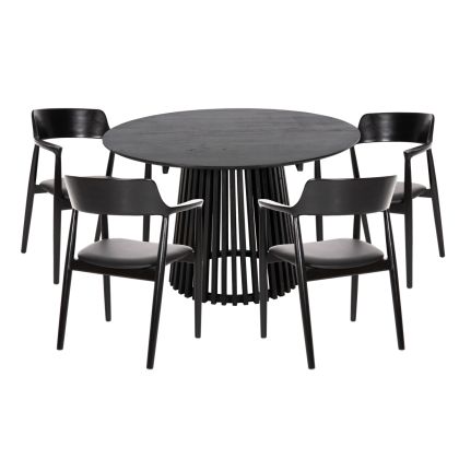 DINING SET 5PCS KINGSLEY HM21075.02 ROUND TABLE Φ120cm. & 4 DINING CHAIRS-BLACK