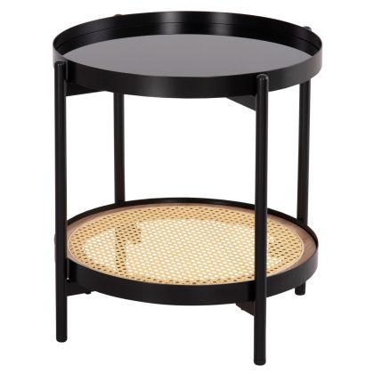 SIDE TABLE SEITZ HM18031 GLASS TOP-METAL-RATTAN IN NATURAL Φ50x55.5Hcm.