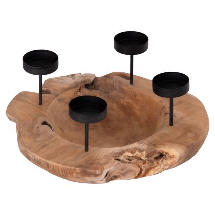 TABLE CANDLE HOLDER/BOWL FRAN HM4390 TEAK WOOD-METAL 30x30x7-15Hcm.