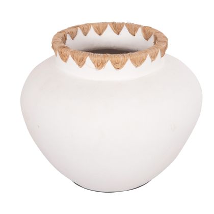 DECORATIVE VASE RENTON(L) ΗΜ4371 TERRACOTTA IN WHITE-STRAW WEAVING ON THE RIM Φ32x26.5Hcm.