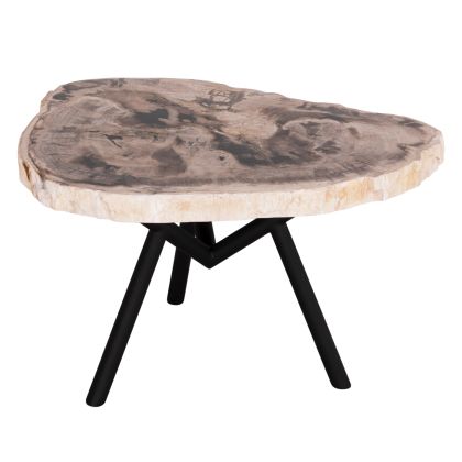 SIDE TABLE SAMAN HM9931 METAL BLACK LEGS-PETRIFIED WOOD LOOK STONE TOP 70x55x40Hcm.