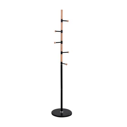 Coat hanger MERCURY ΗΜ8609.02 Beech Wood- Black Metal-Black Marble Base Φ37x176Ηcm