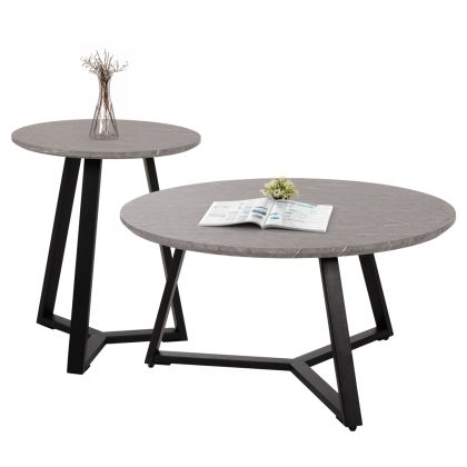 COFFEE TABLES 2PCS SET ROCKET HM21090.01 MDF IN GREY MARBLE COLOR Φ80cm & Φ45cm